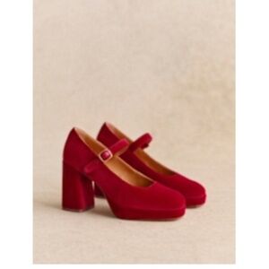 Sezane Georgia High Mary Janes Red Velvet - Size 5 NWT